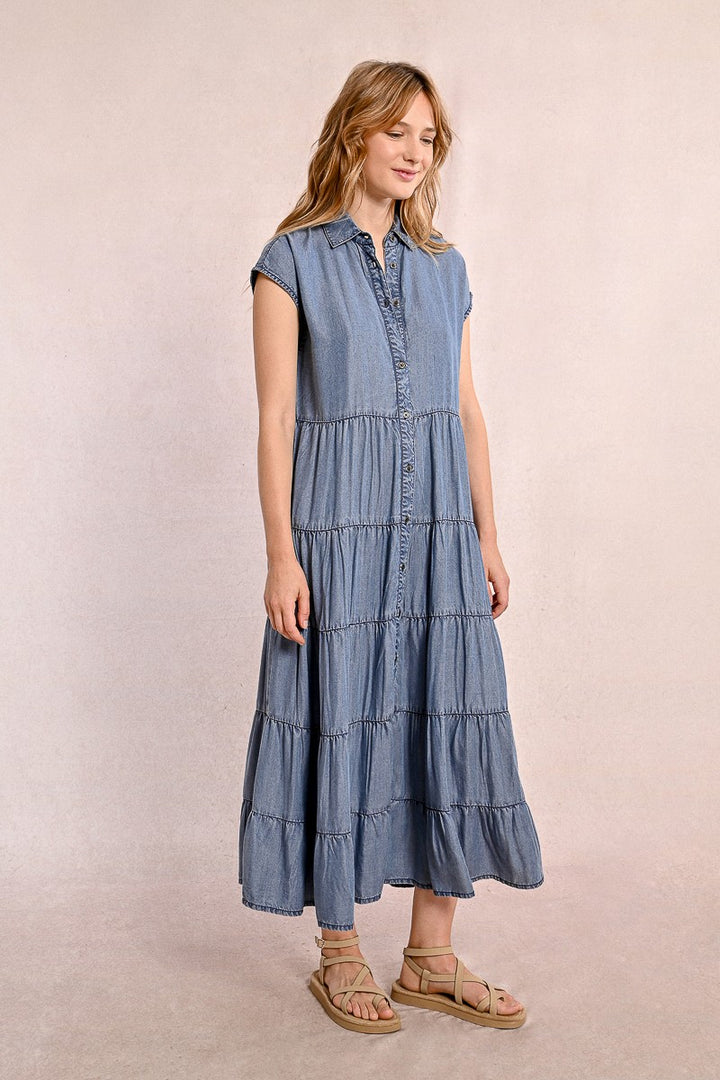 Long ruffled shirt dress