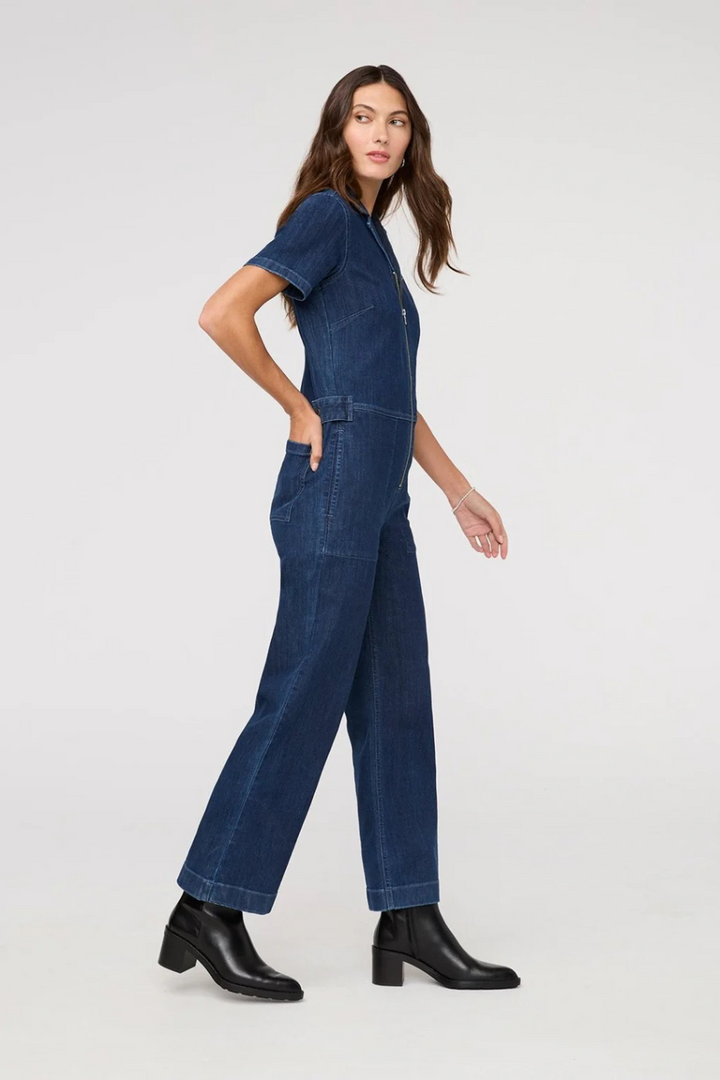 Performance Denim Short Sleeve Jumpsuit