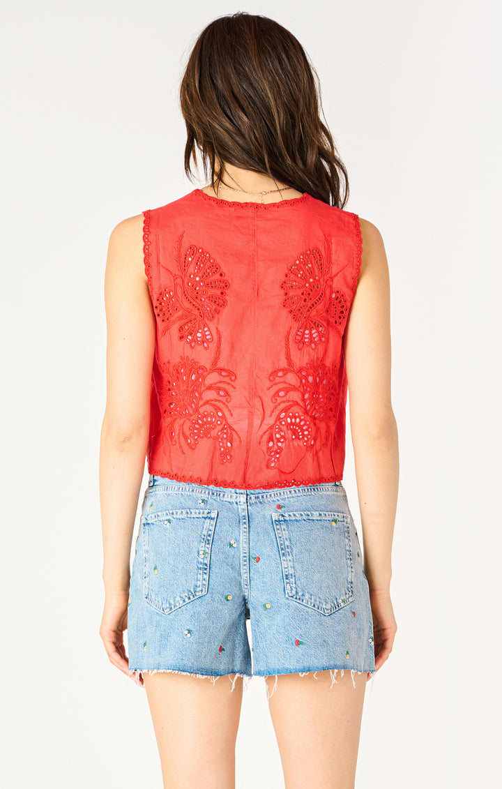Embroidered Tie-Front Top