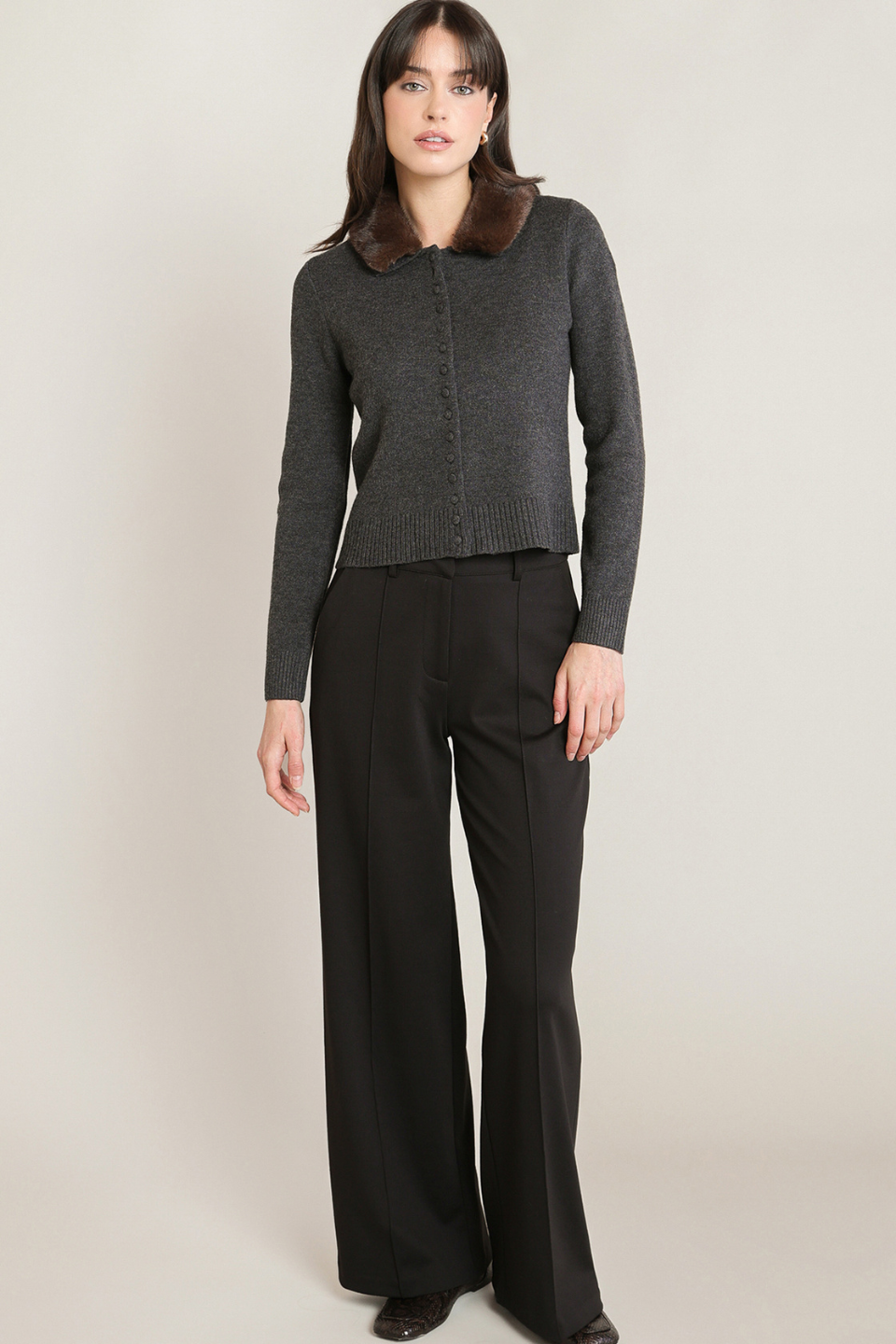 Black Tape Colette Faux-Fur Collar Cardigan
