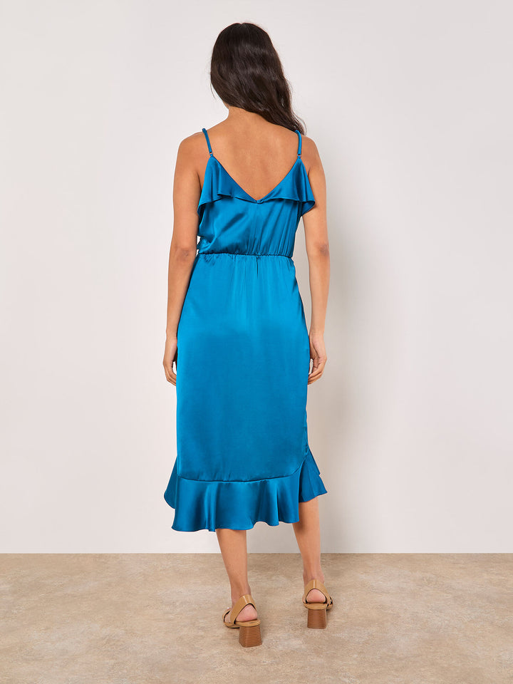 Ruffle Wrap Satin Midi Dress