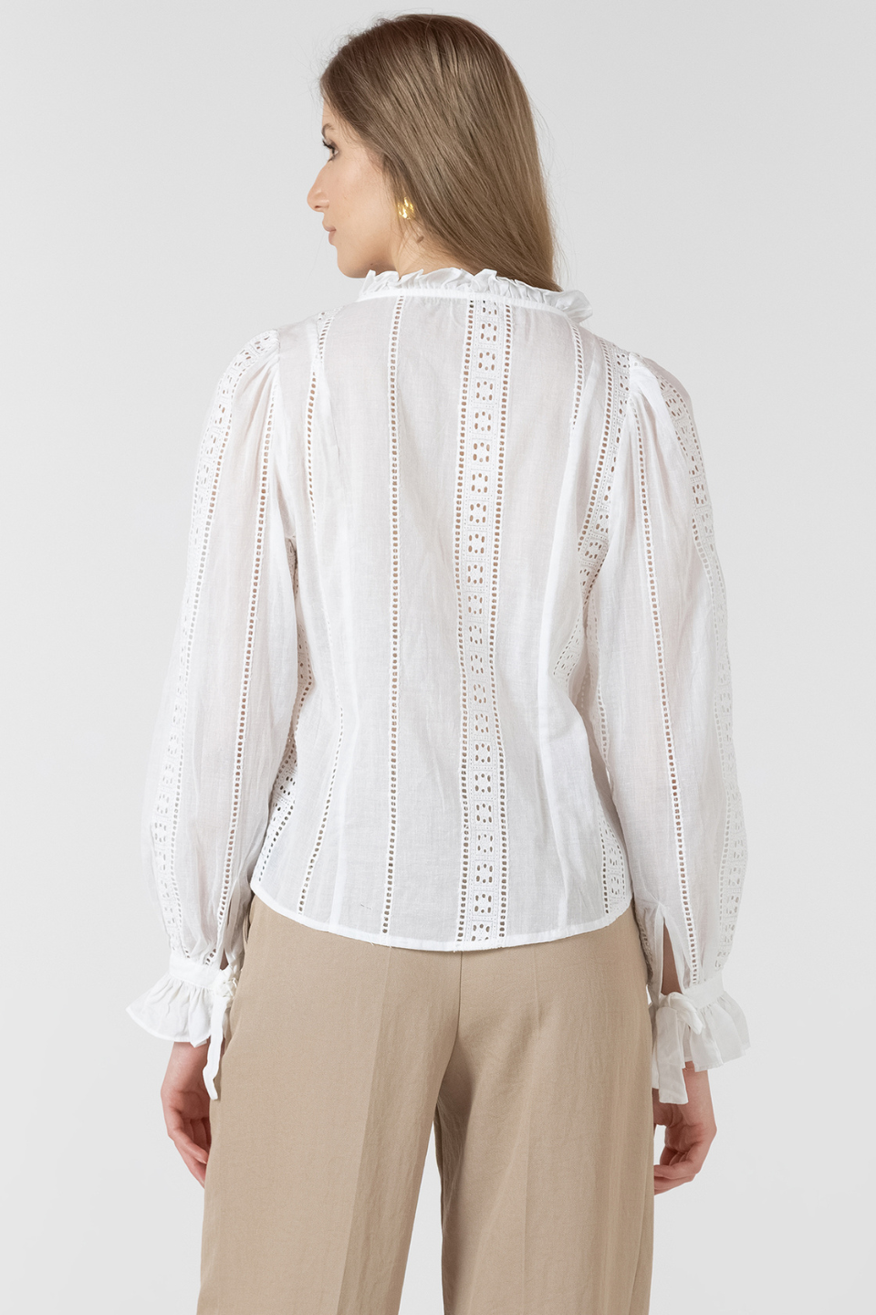 Black Tape Farra Tie-Cuff Lace Insert Blouse - Hot Peppers Clothing