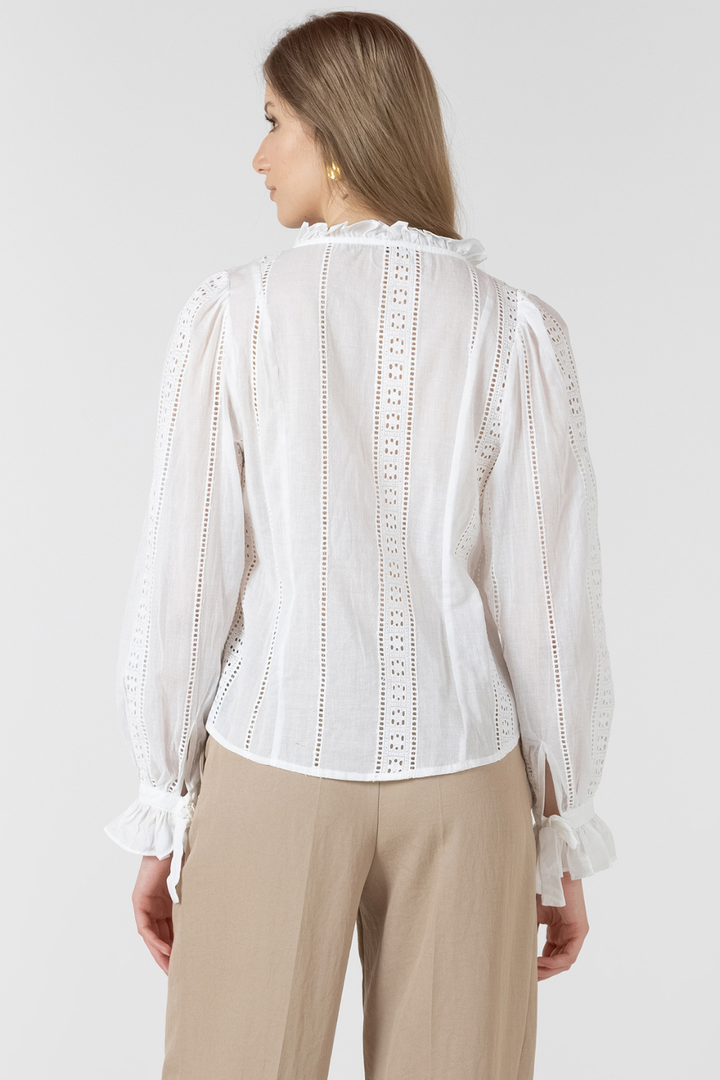 Black Tape Farra Tie-Cuff Lace Insert Blouse - Hot Peppers Clothing
