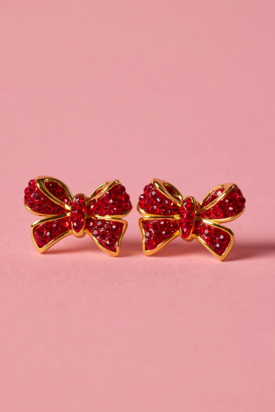 Red Velvet Sparkle Bow Stud Earrings