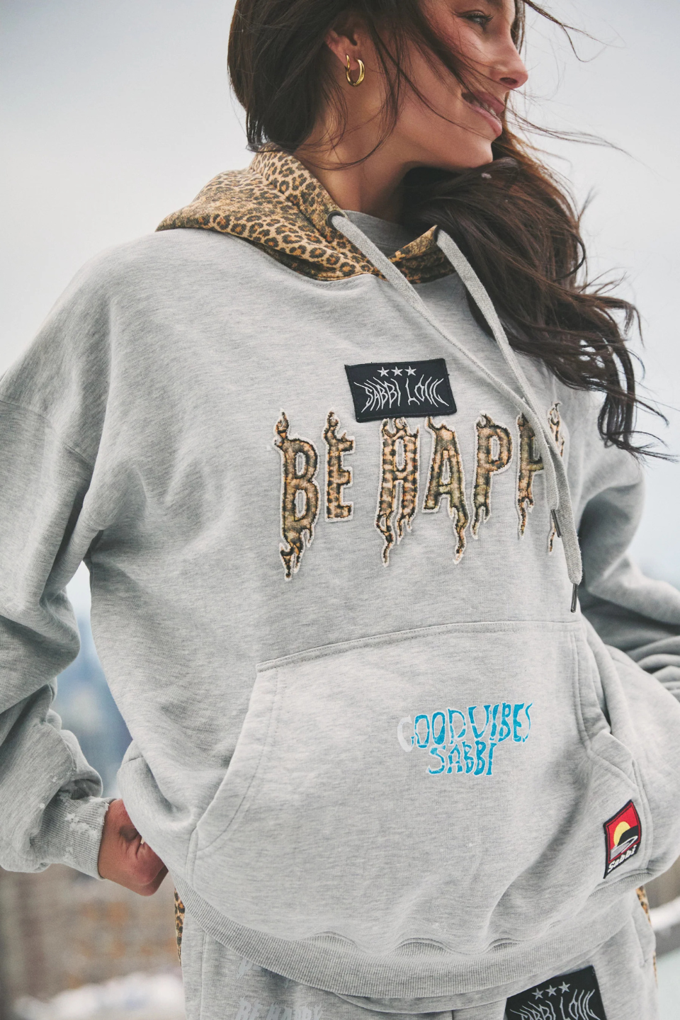 SABBI THE BE HAPPY LEOPARD HOODIE