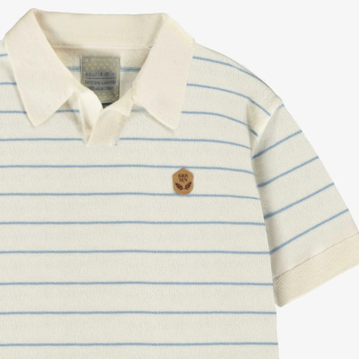 Polo-Neck Knit Striped T-shirt
