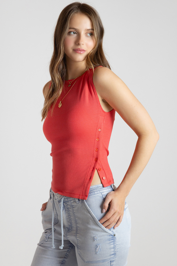 Dex Mina Asymmetrical Button Tank - Hot Peppers Clothing