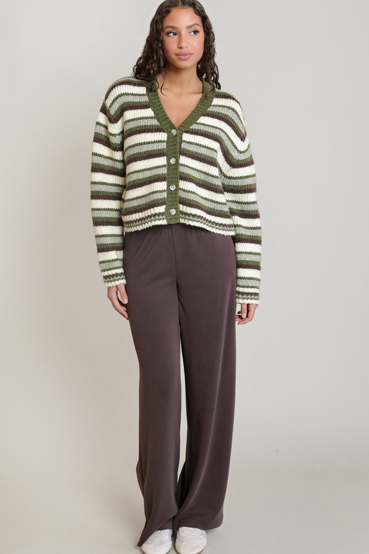 Dex Mabel Striped Button-Front Cardigan