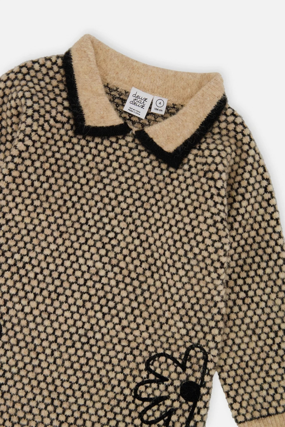 Deux Par Deux Knit Dress With Collar Beige And Black