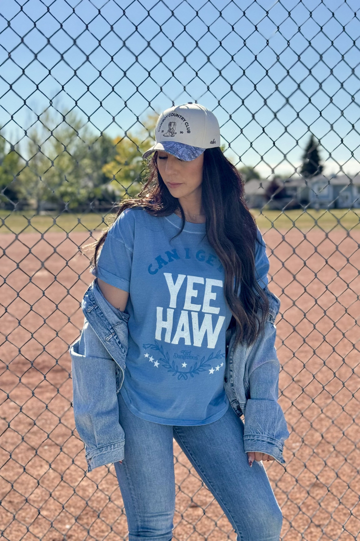 Can I Get A Yeehaw Denim Blue Boyfriend Tee