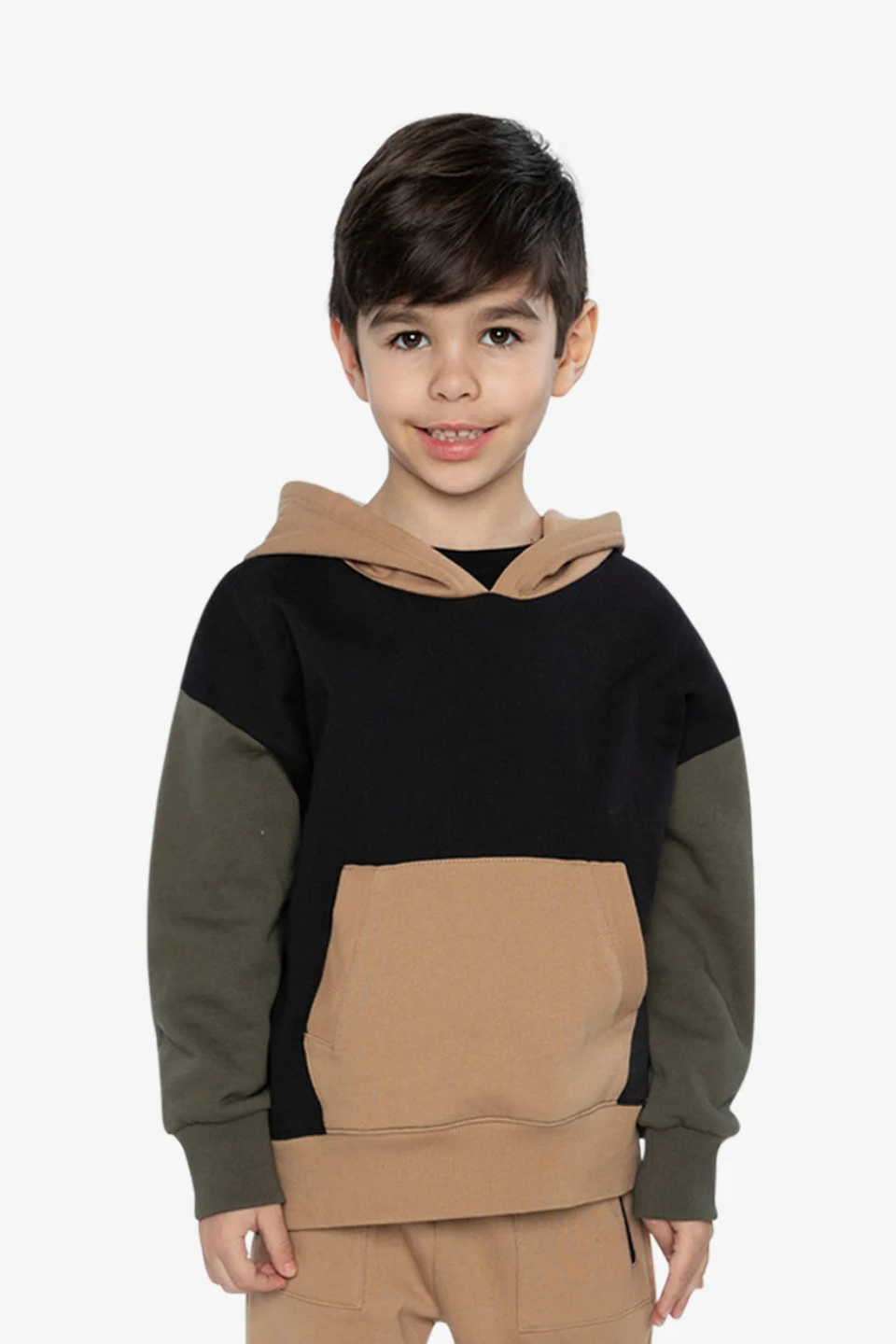 Deux Par Deux Hooded Colorblock Fleece Cardigan
