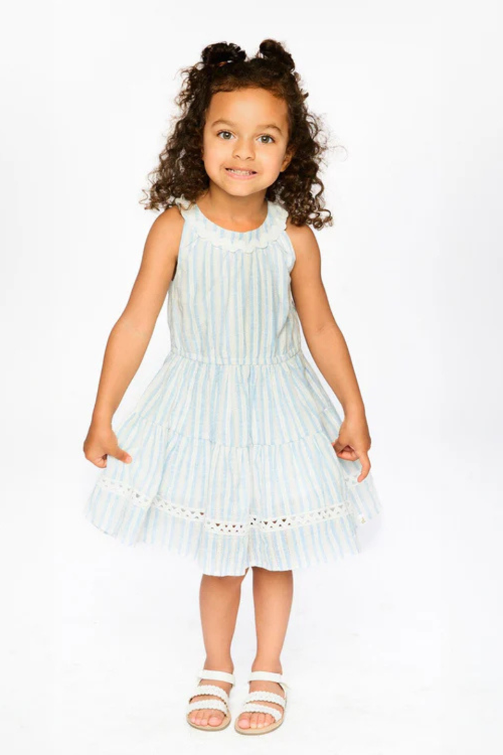 Multi-Tiered Dress White And Blue Stripes