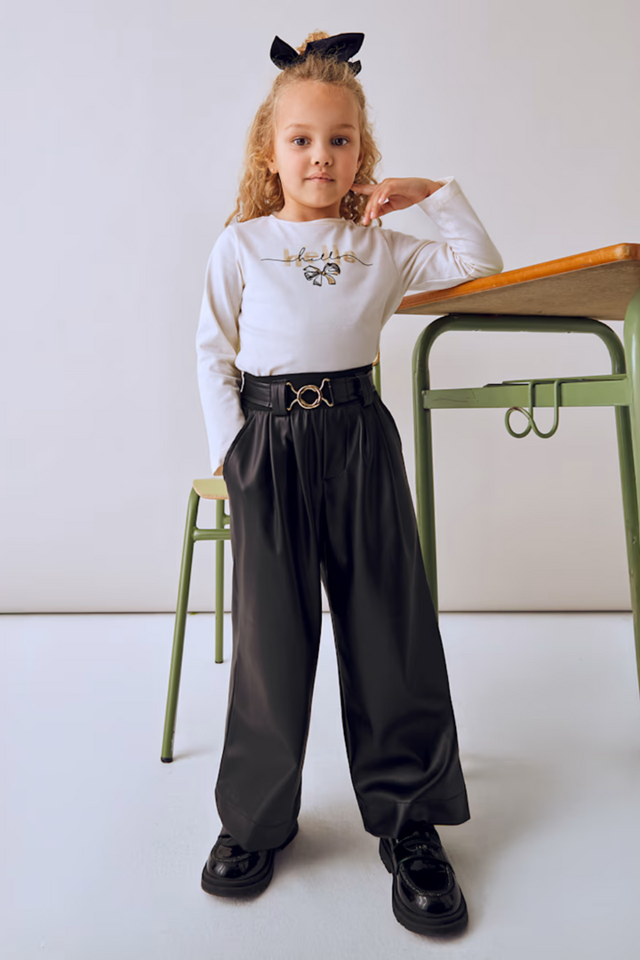 Leatherette trousers with belt