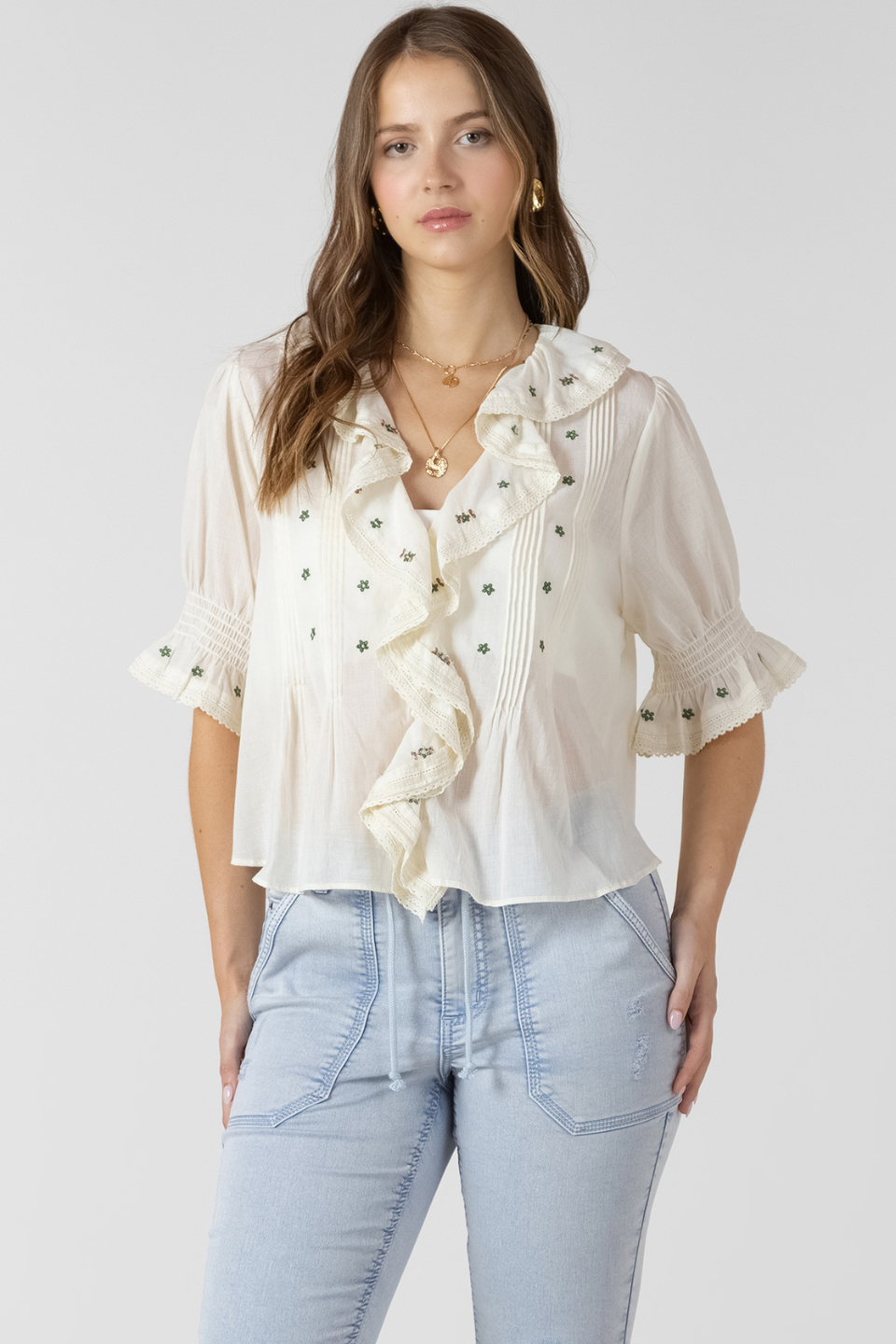 Dex Hannah Ruffle Embroidered Blouse - Hot Peppers Clothing