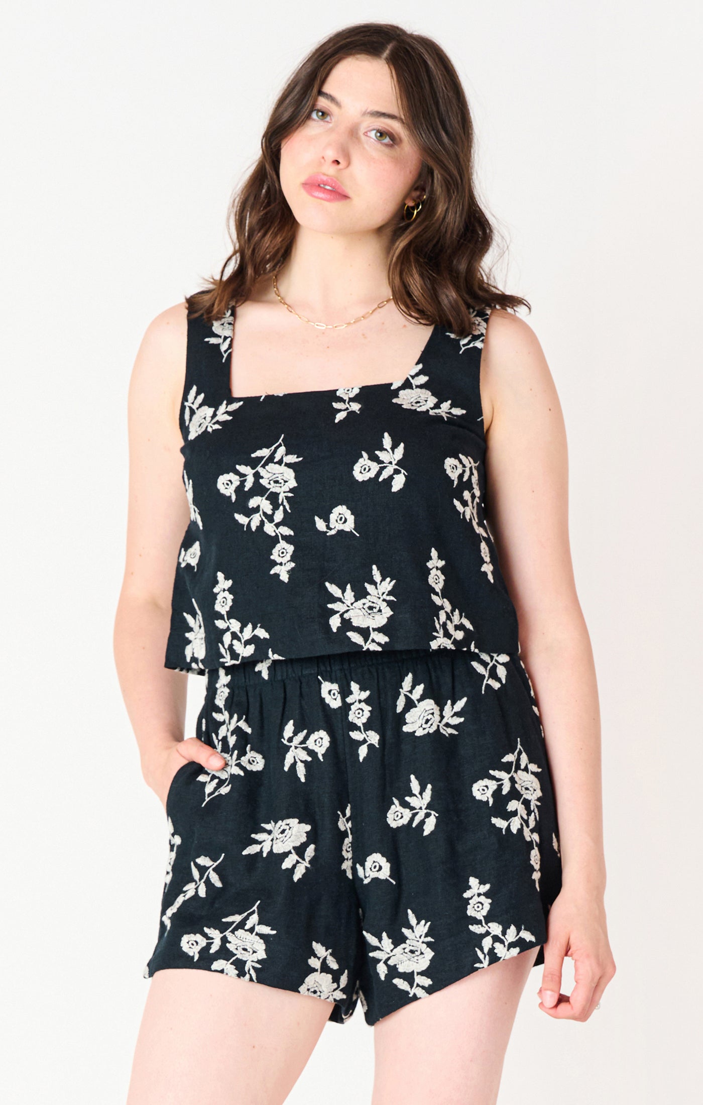 Square-Neck Embroidered Top