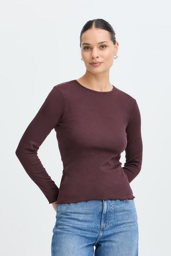 b.young Tone Ribbed Long-Sleeve Top