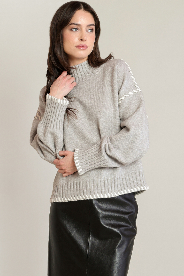 Black Tape Estelle Contrast-Stitch Turtleneck Sweater