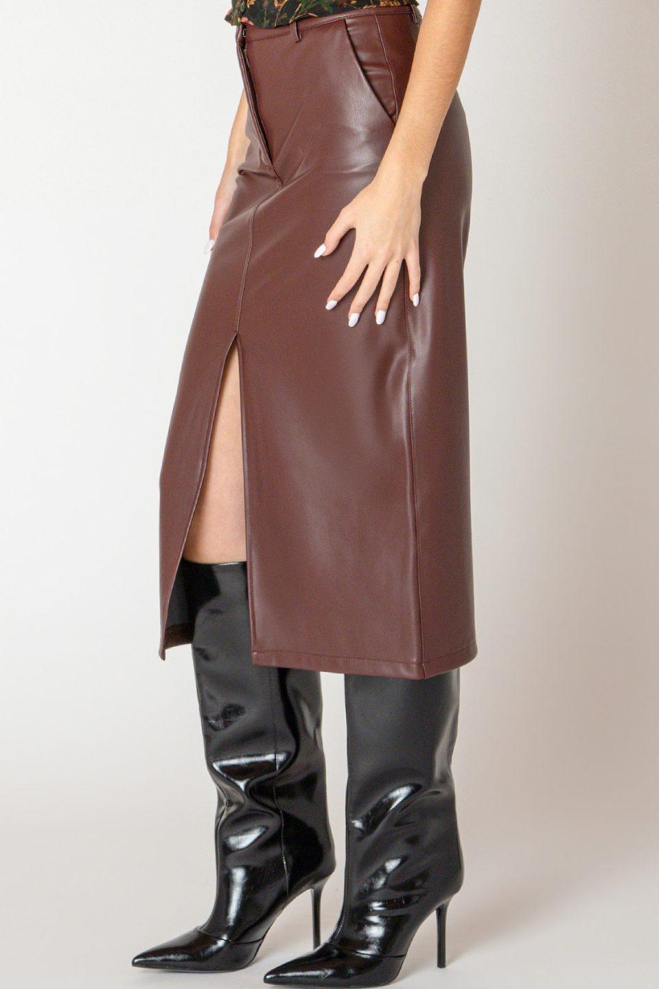 Suki Faux Leather Midi Skirt
