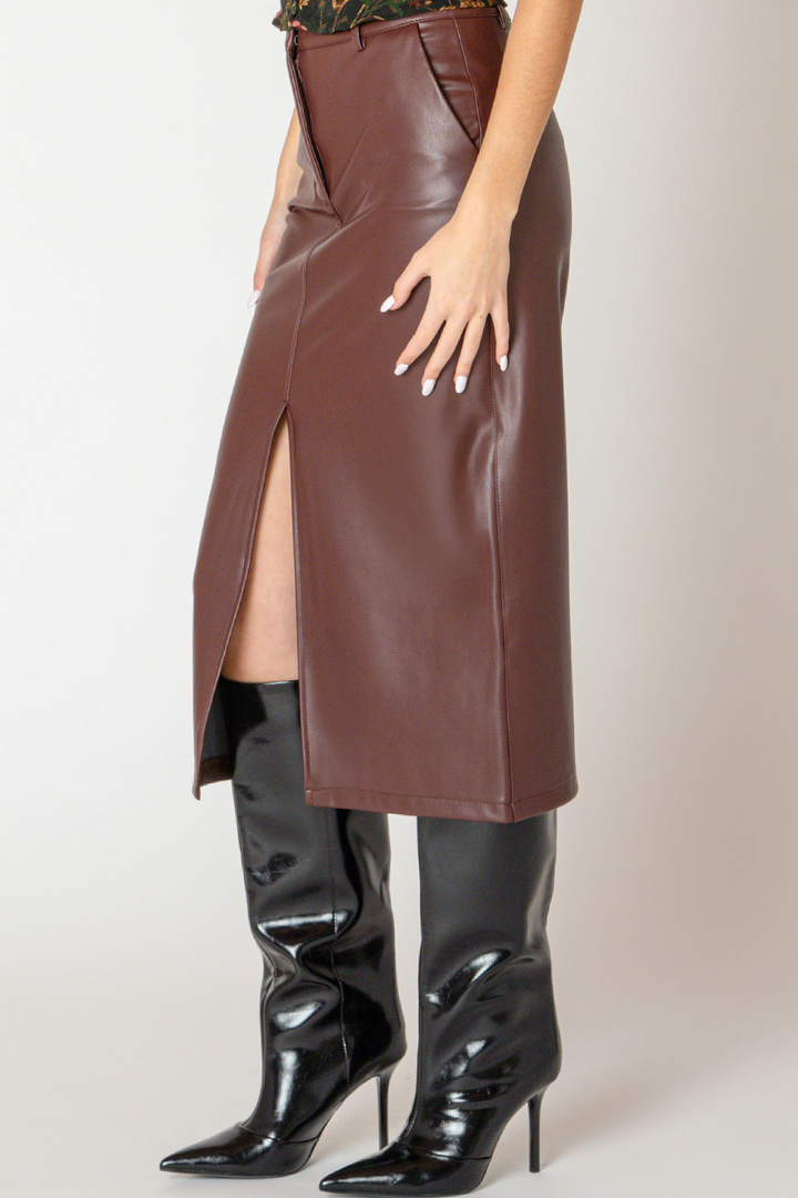 Suki Faux Leather Midi Skirt