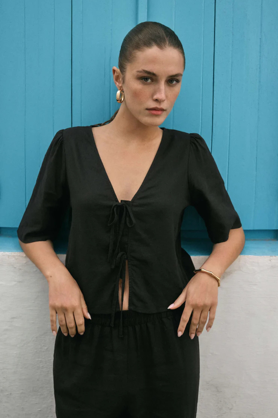 La Belle Linen Cropped Top - Hot Peppers Clothing