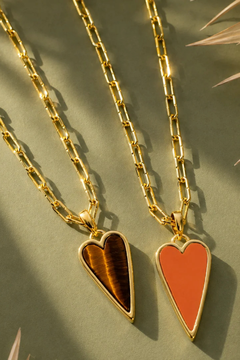 DBL Designs Double-Sided Tiger’s Eye &amp; Coral Raving Heart Necklace