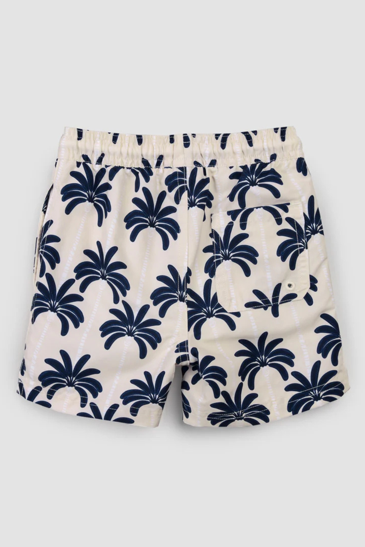 Palm Trees Print on Beige Swim Trunks - Hot Peppers Clothing