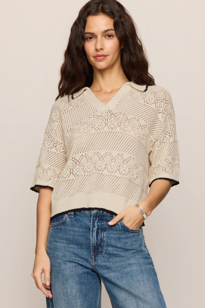 Z Supply Denman Crochet Polo Sweater