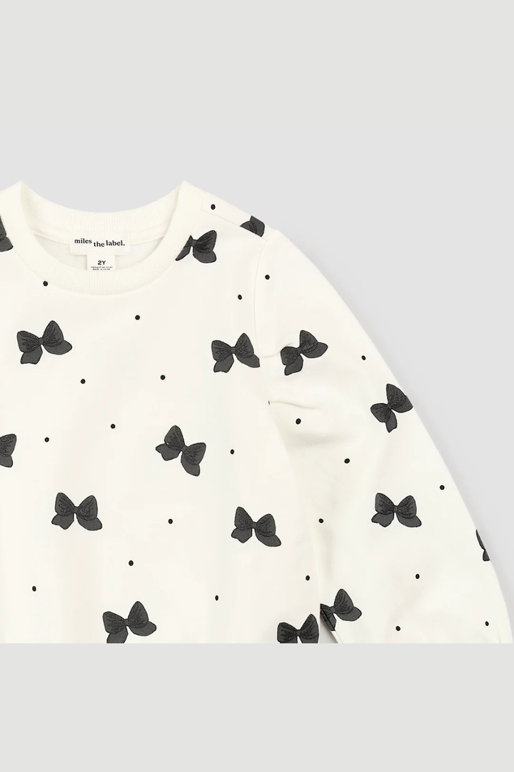 Glitter Bow Print on Off-White Sweatshirt