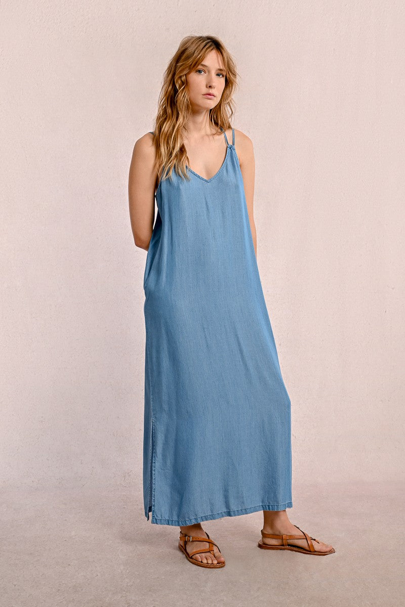Long straight dress in Tencel