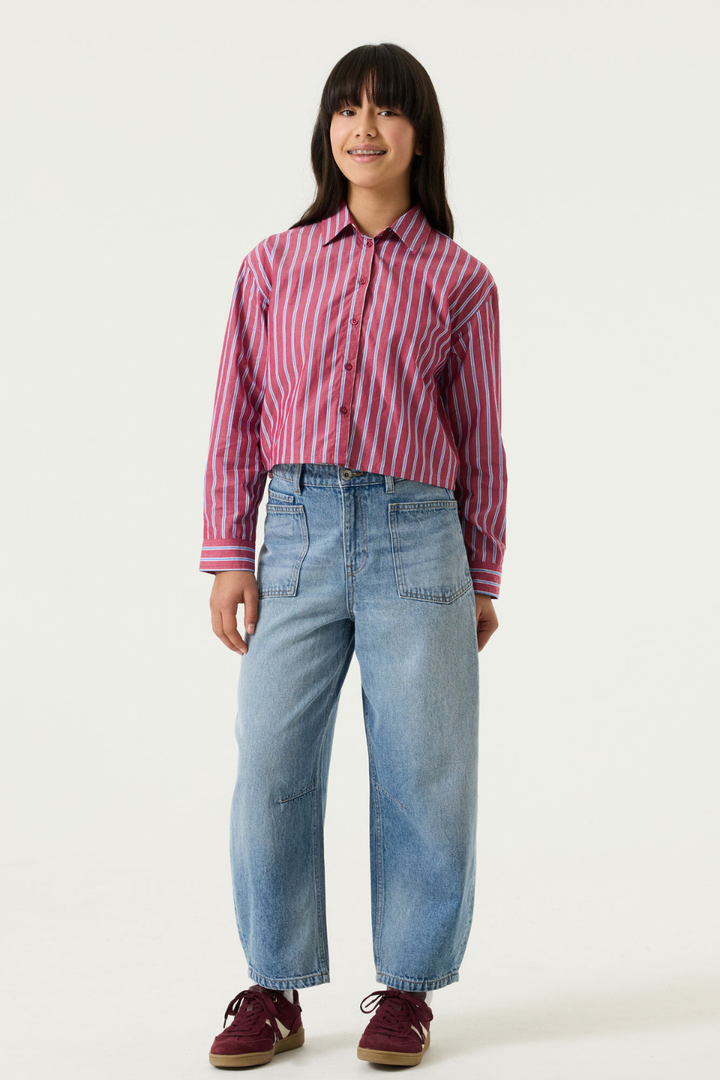 GARCIA Striped Crop Button-Down Shirt
