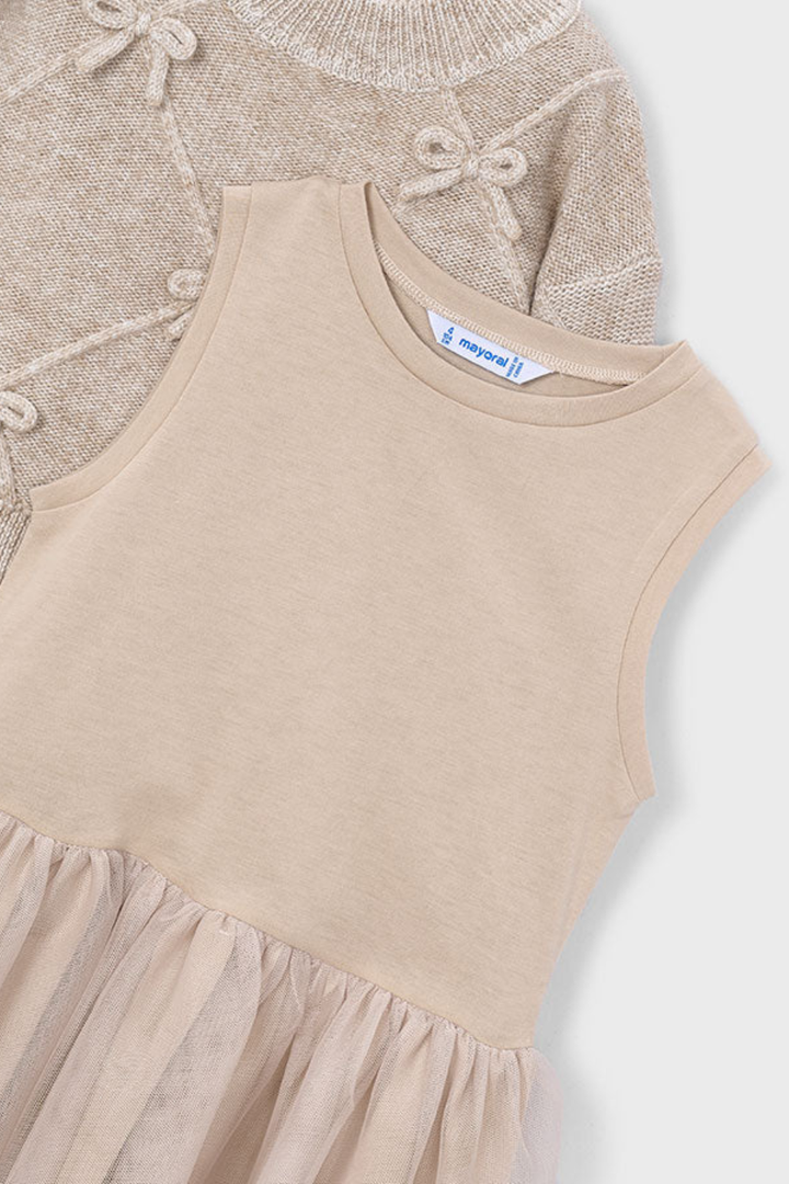Mayoral Girl Mixed Knit Dress With Bows