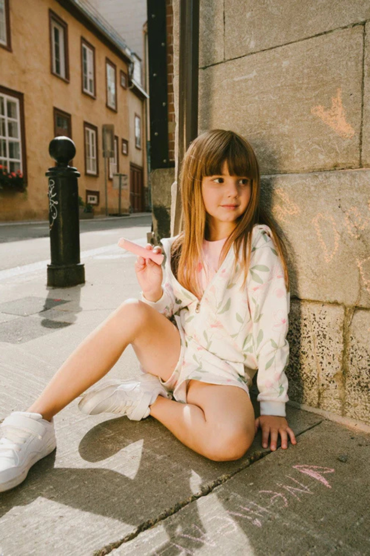 French Terry Hoodie Off White Printed Flowers