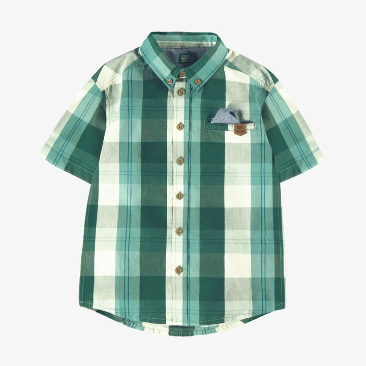 Turquoise Plaid Shirt in Cotton Poplin