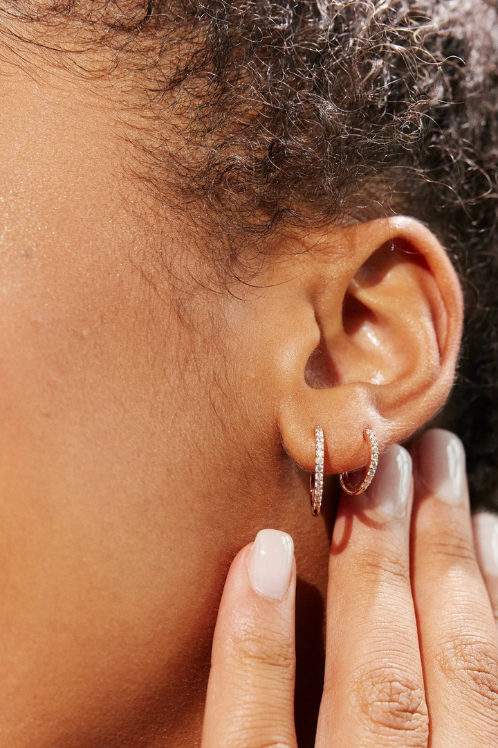 Mini Pavé Hoop Earrings in Rose