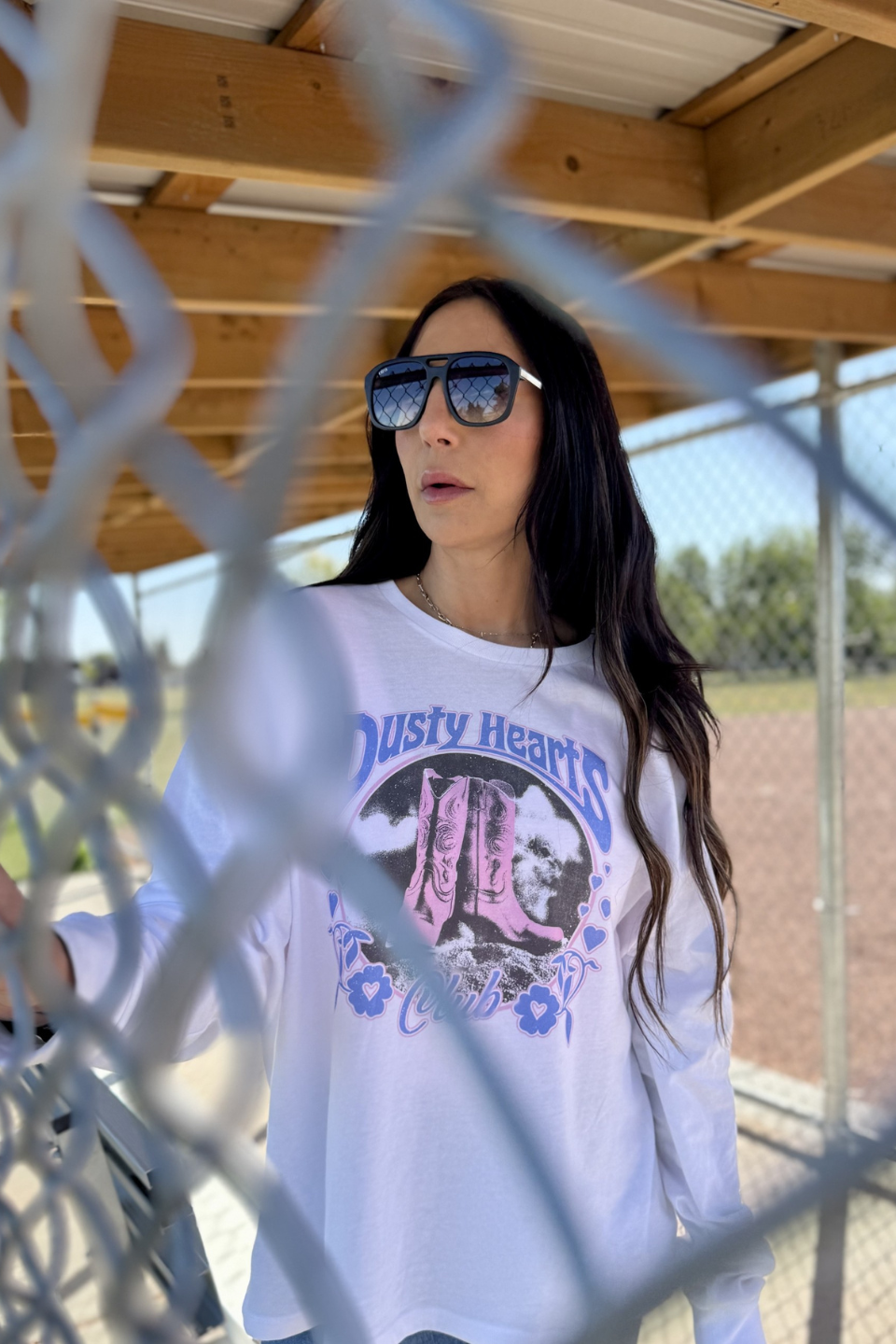 Dusty Hearts Club White Relaxed Fit LS Tee