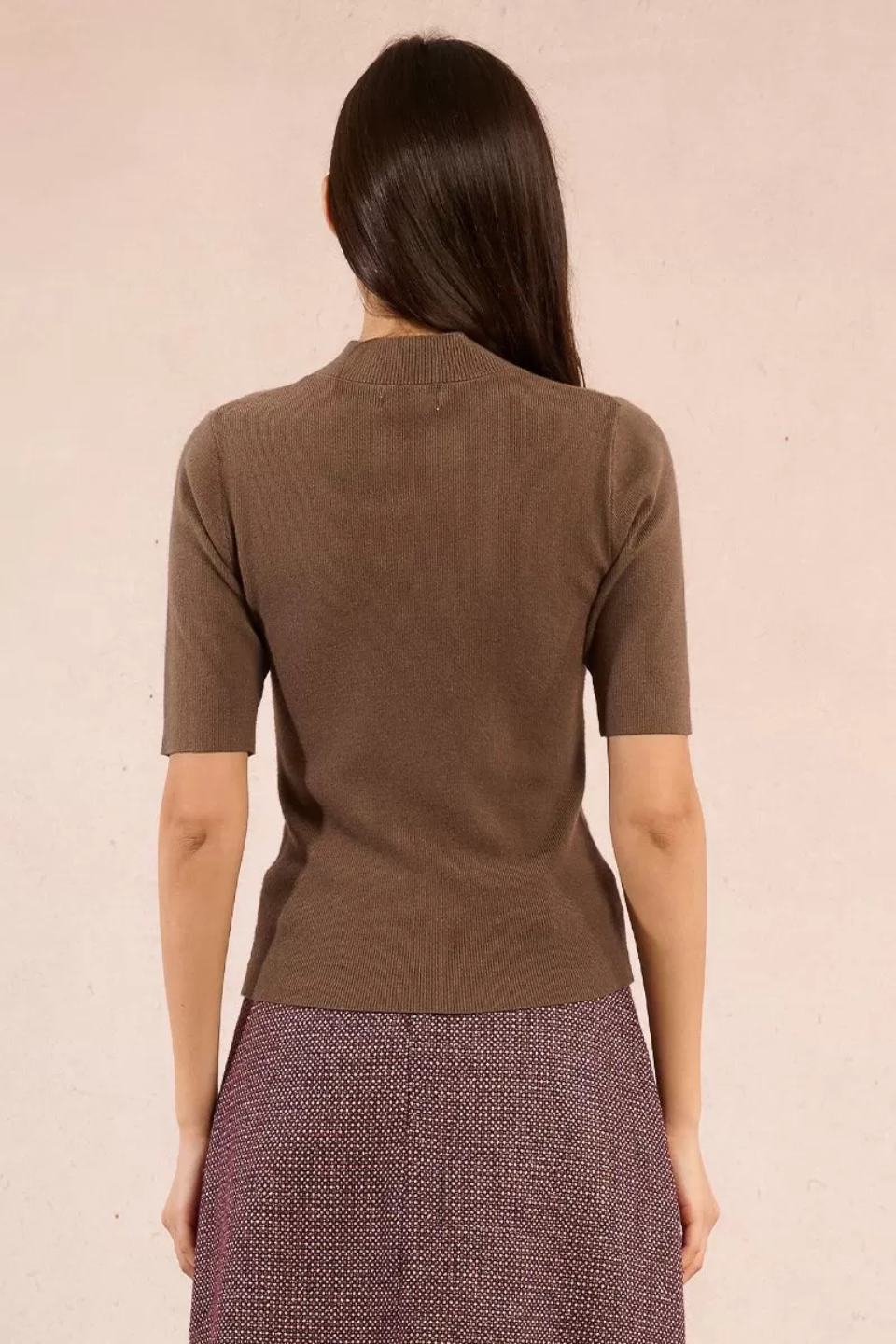Ribbed short-sleeved sweater