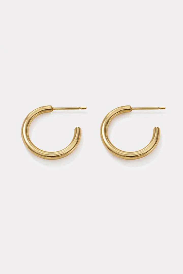 BIZOU Gold-plated stainless steel grooved hoop earrings BIZOU