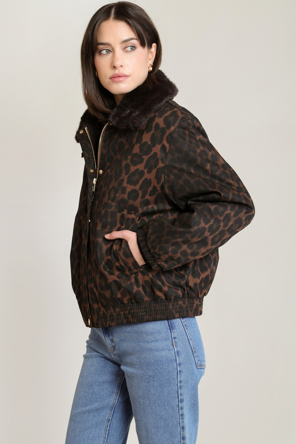 Black Tape Saskia Leopard Padded Bomber Jacket