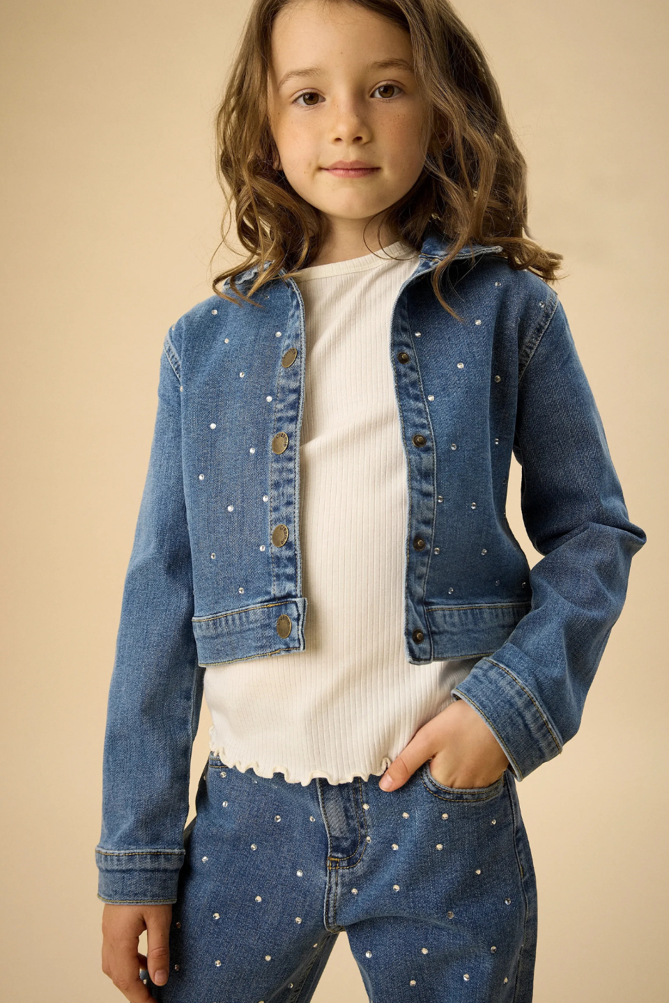 Creamie Denim Jacket Rhinestones - Hot Peppers Clothing