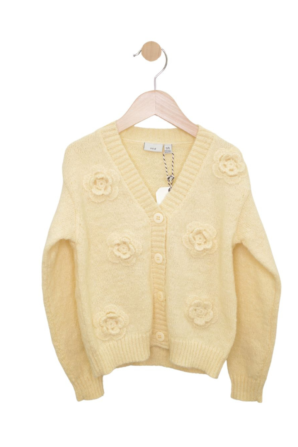 Girls’ Butter Yellow Floral Appliqué Cardigan - Hot Peppers Clothing
