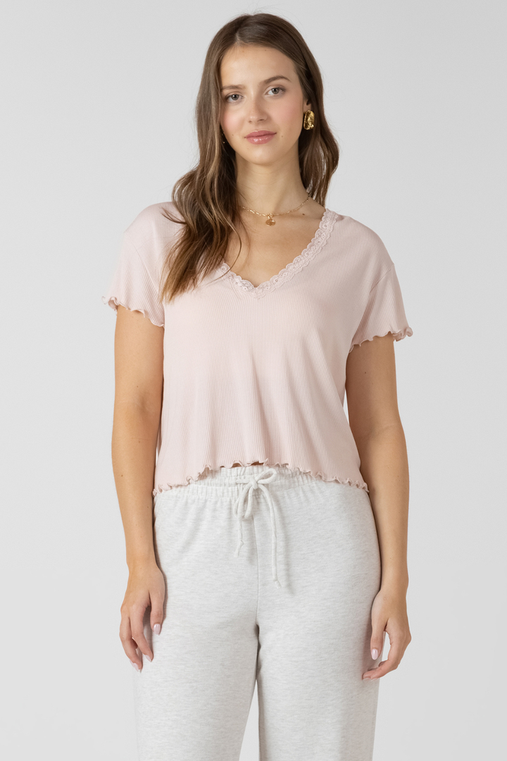 Lottie Lace Trim Waffle Top