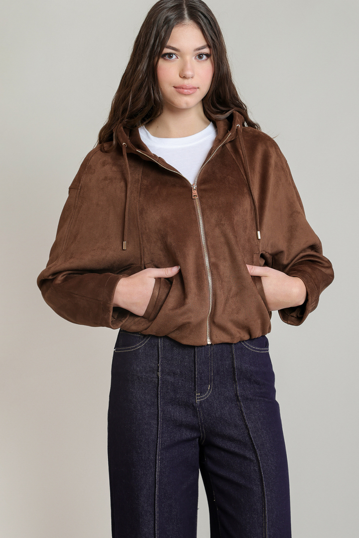 Dex Monroe Faux Suede Hooded Bomber
