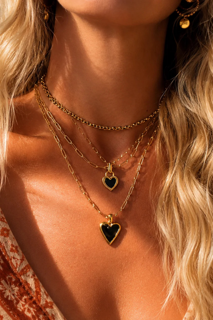DBL Designs Mini Double-Sided Black Onyx &amp; Pearl OG Heart Necklace