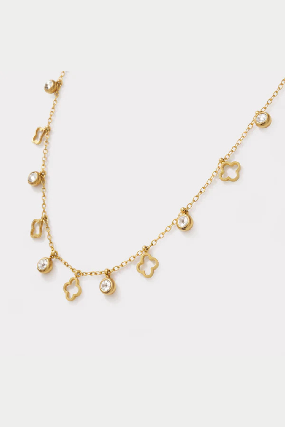 Gold-plated stainless steel flower necklace with cubic zirconia