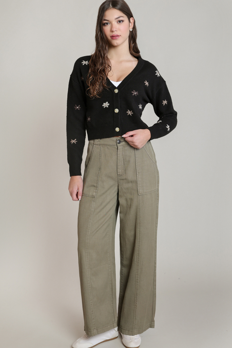 Dex Honey Embroidered Flower Cardigan
