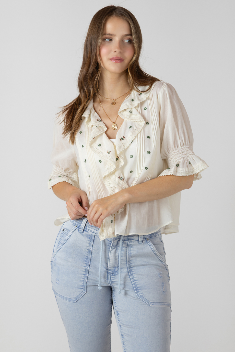 Dex Hannah Ruffle Embroidered Blouse - Hot Peppers Clothing