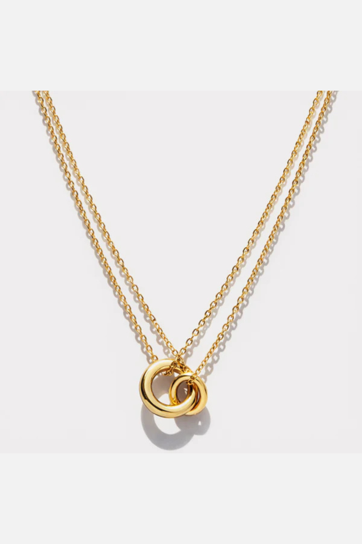 Gold double chain necklace with intertwined charms in stainless steel - Hot Peppers Clothing