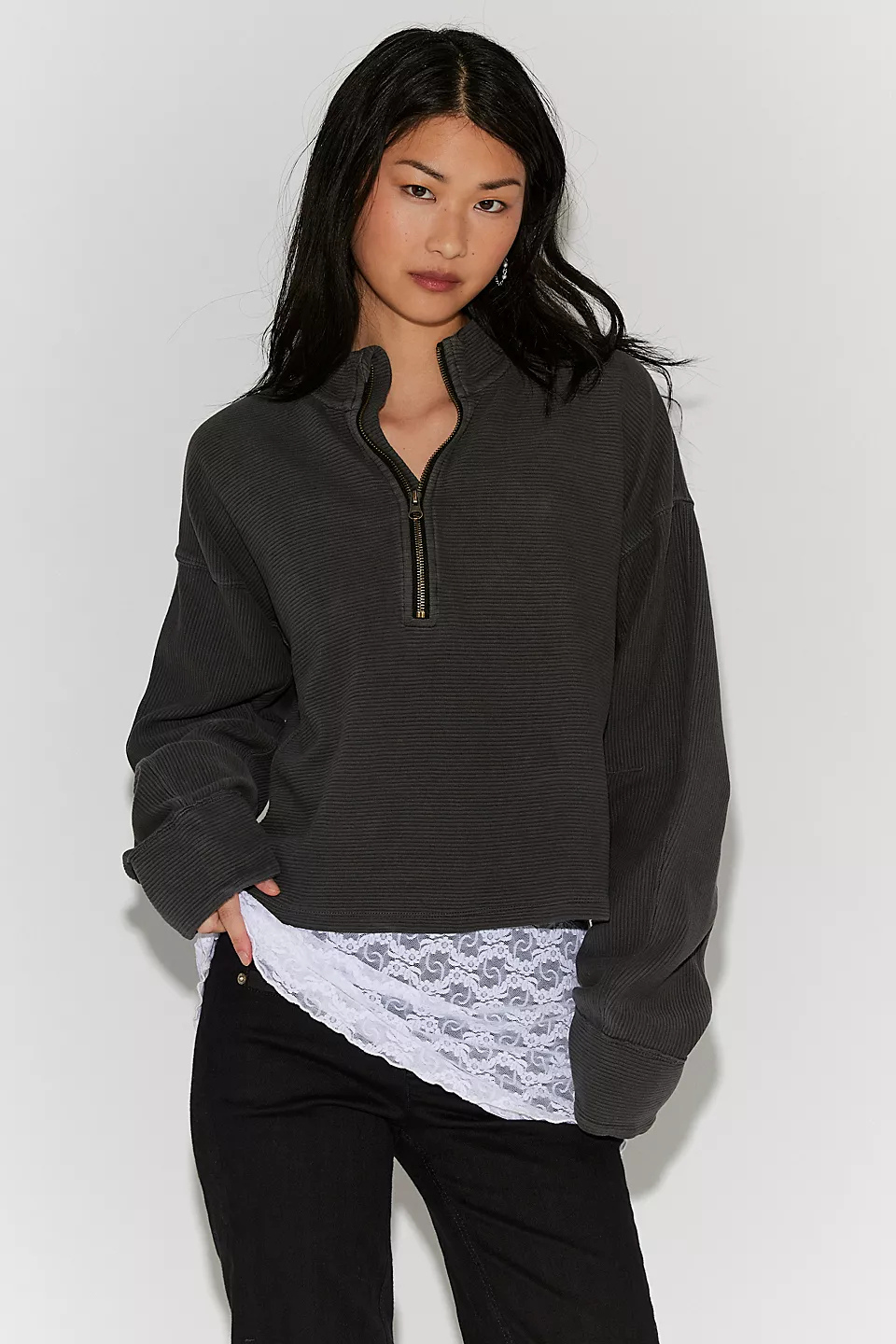 We The Free Celeste Black Quarter Zip FREE PEOPLE