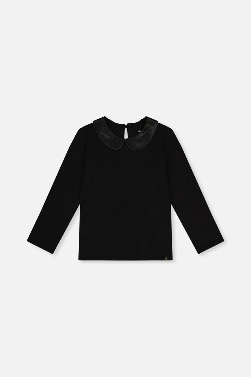 Deux Par Deux Organic Cotton T-Shirt With Peter Pan Collar Black