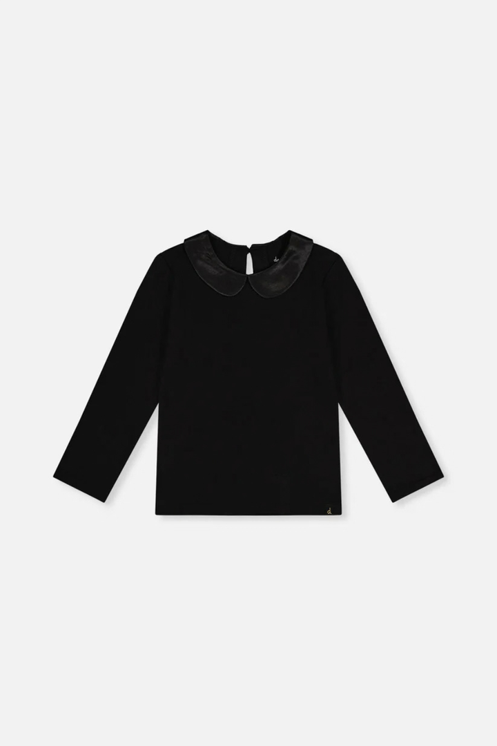 Deux Par Deux Organic Cotton T-Shirt With Peter Pan Collar Black
